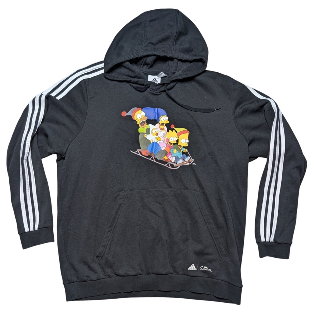 Adidas Simpsons 2XL Black Pull Over Hoodie Snow Winter Holiday Theme Sweater